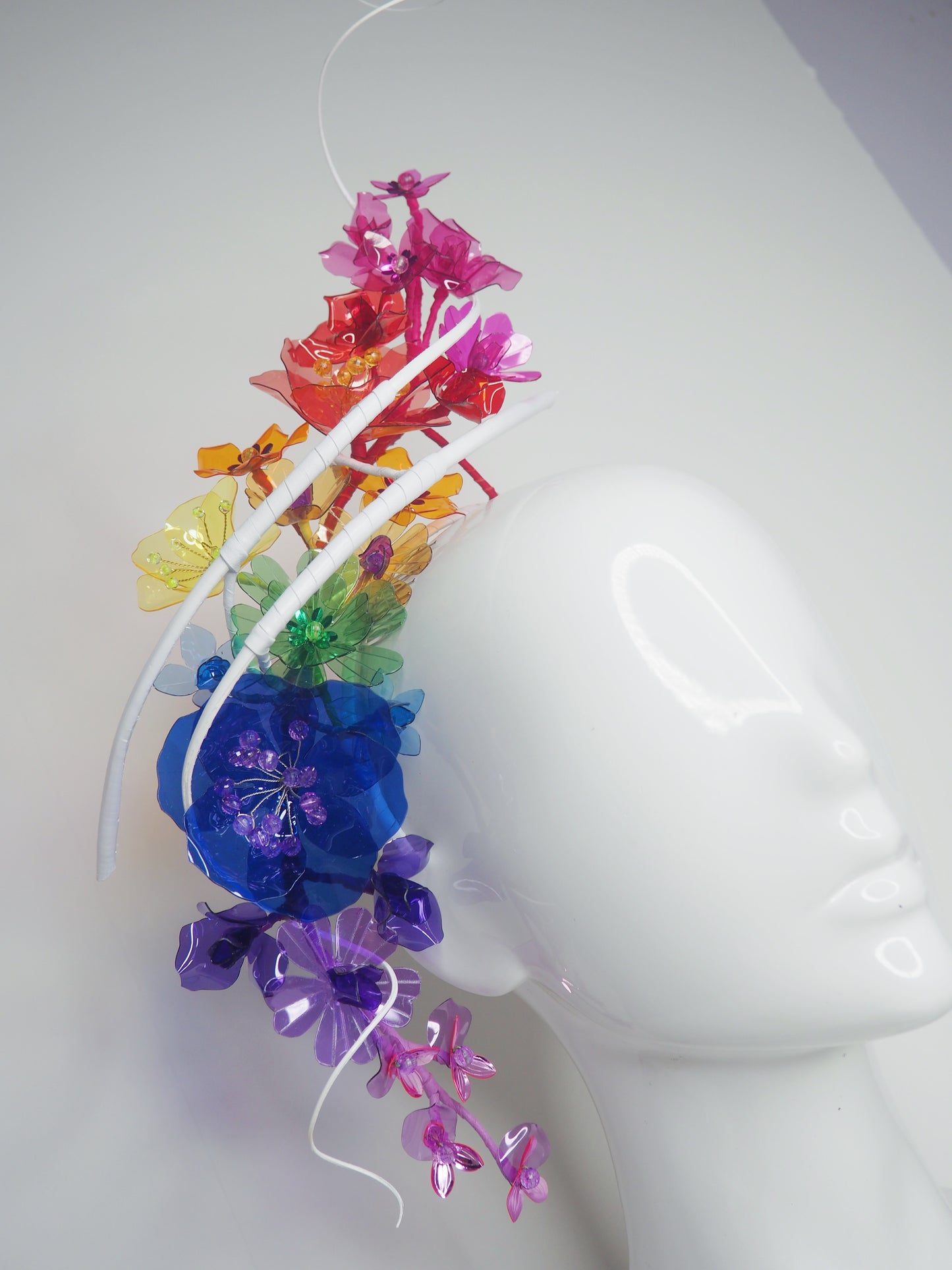 Rainbow Connection - Rainbow crystoform headband with White quills