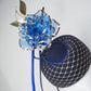 Royal Rose - Blue fur felt pork pie pillbox with Blue crystoform rose and touches of gold