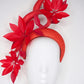 50 Shades of Red - Tinalak 3d Headband with hand cut and wired feather flowers and a red straw swirl