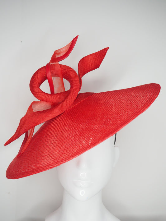 Red Cadeaux - Red Straw Coolie brim with Tinalak and crinoline swirl detail