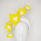 Pre-loved - You Are My Sunshine -Yellow Feather flower vine with ostrich quills on a white woven 3d headband