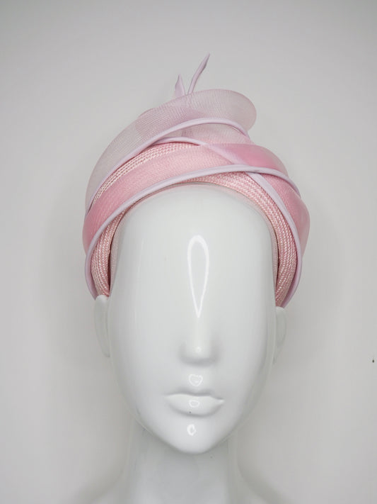 Pink Flame - Pale pink crinoline and leather swirl on a paradisal straw 3d headband.