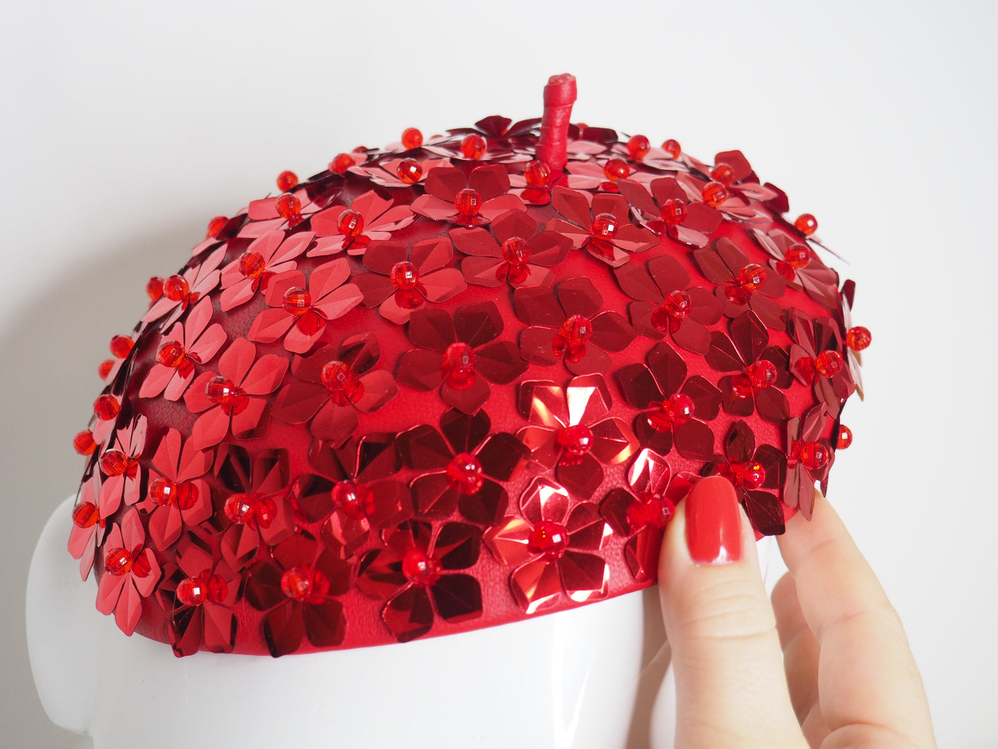Red Blossom - Sequin blossom embellished beret headpiece