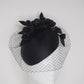 Black beauty - Facehugger base with parisisal straw and veil & leather rose detail
