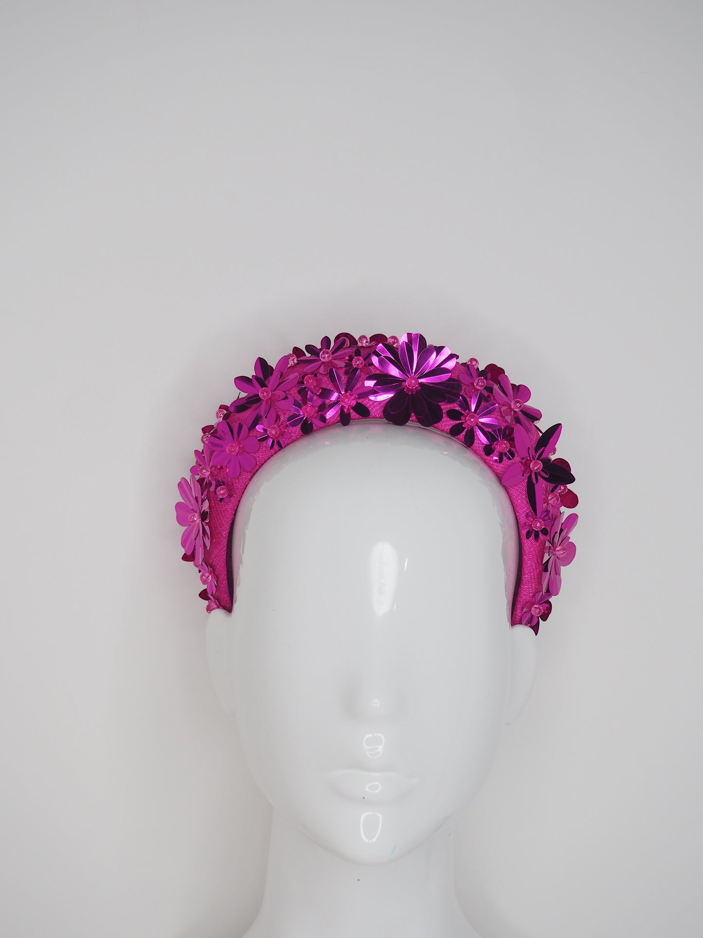 Flower power - Magenta 3D Straw headband with beaded sequin detail