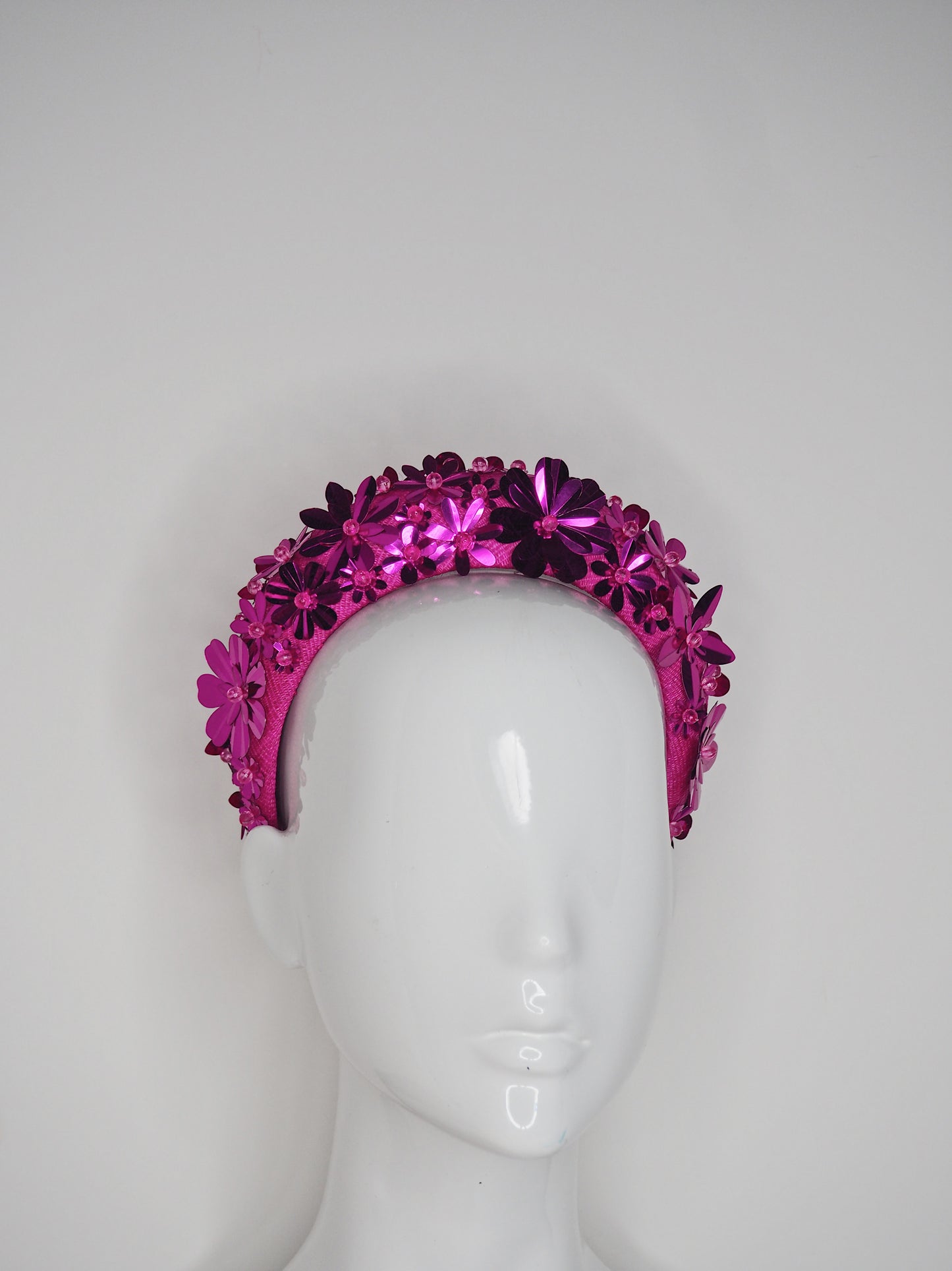 Flower power - Magenta 3D Straw headband with beaded sequin detail