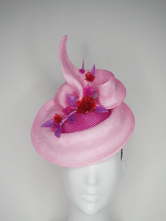 Realm of flowers - Magenta and baby pink parisissal swirl headpiece with crystoform flowers