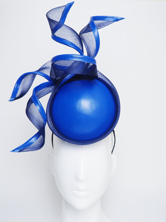 Crashing Waves - Navy and electric blue leather percher with crinoline swirls