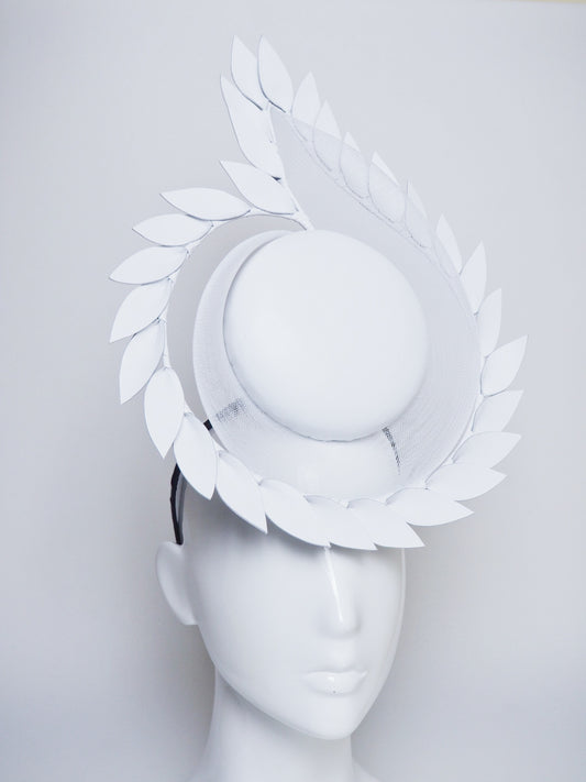 White Hot - Leather and crinoline Percher Headpiece with leaf detail