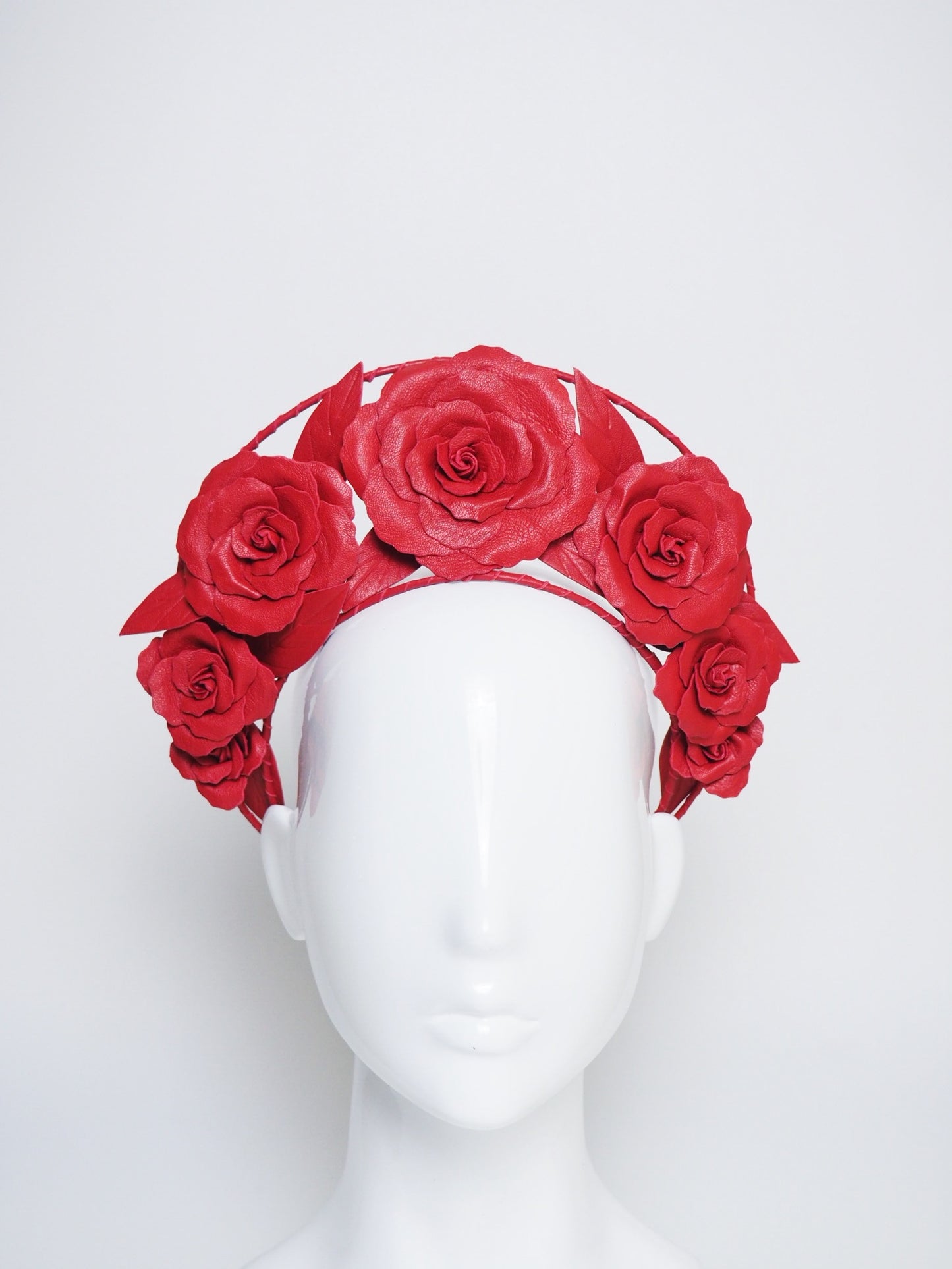 Garden of Eden  - Red leather rose halo with a single wire frame.