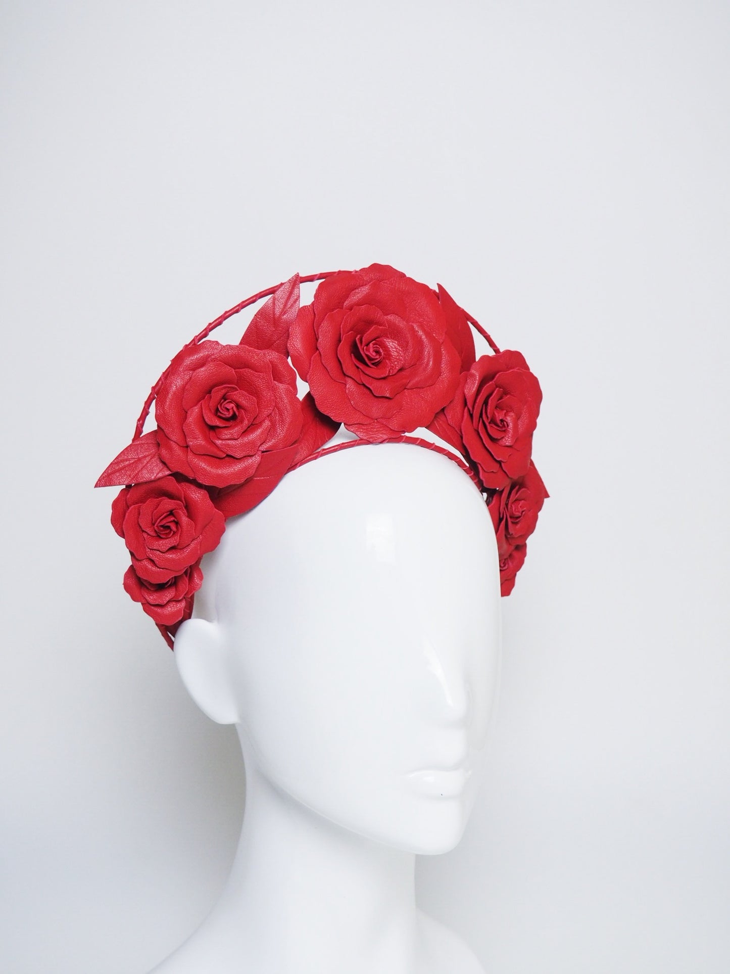 Garden of Eden  - Red leather rose halo with a single wire frame.