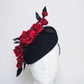 Velvet Touch - Black felt headpiece with red velvet roses