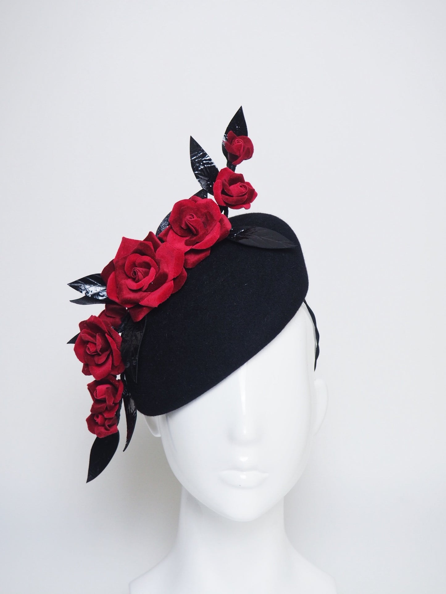Velvet Touch - Black felt headpiece with red velvet roses