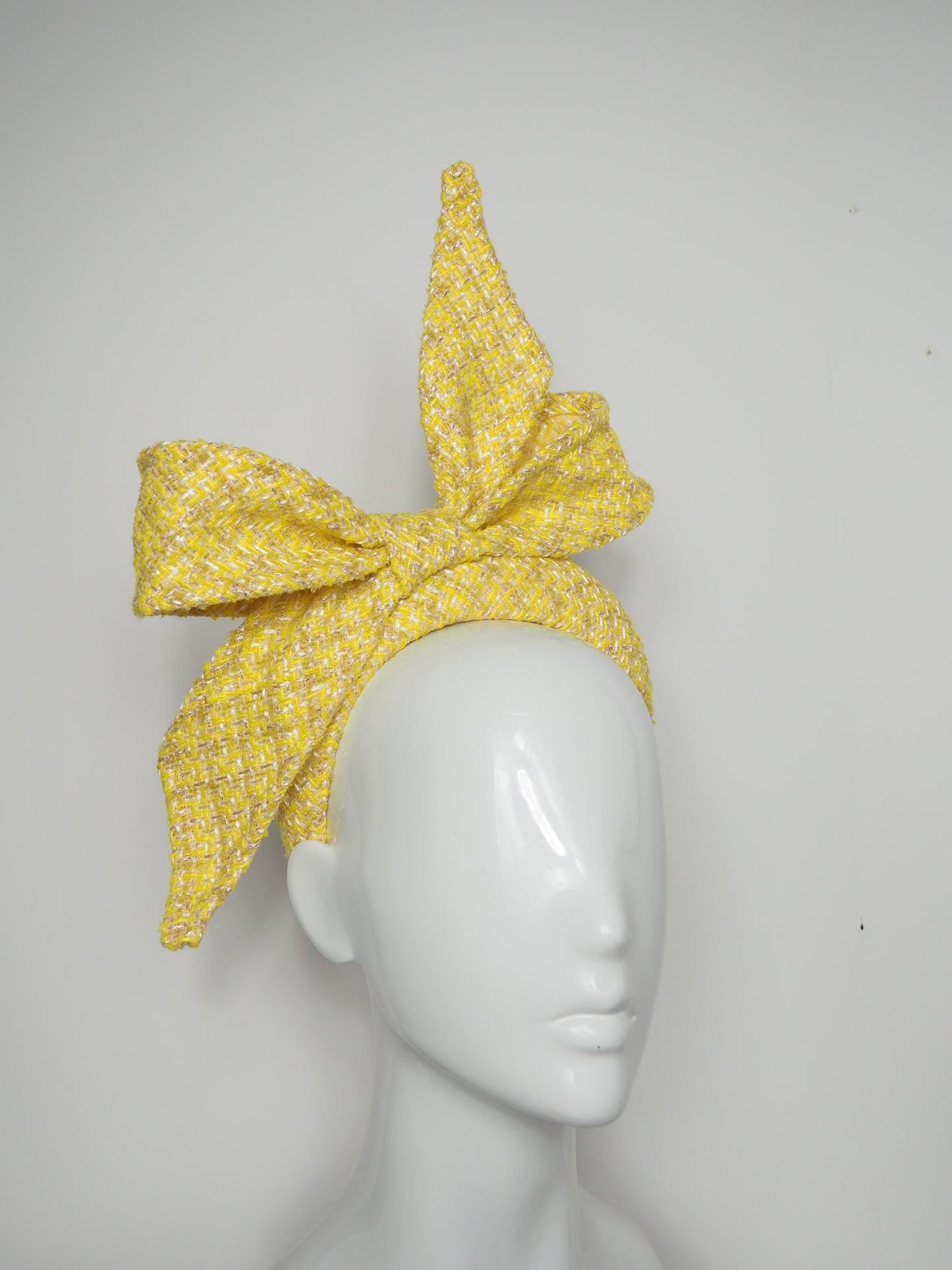 Slice of Sunshine - Yellow, white and rose gold tweed bow on 3d headband