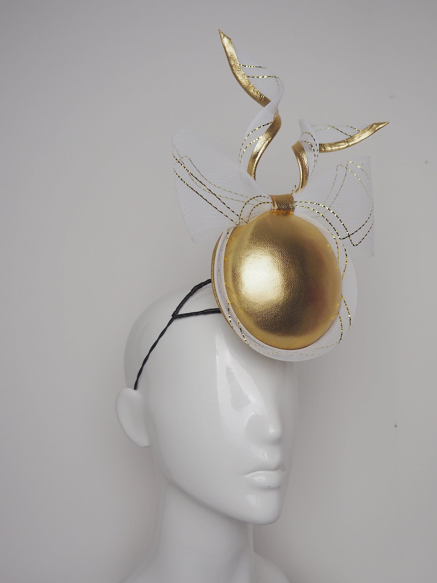 Golden Girl - Gold percher with delicate gold and white windswept bow