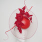 Roses are red - Scarlet red leather Percher with velvet roses and veil