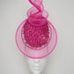 Tilt-a-whirl - Pink shredded patent leather percher with wired crinoline veil and swirl