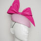 Bowie - Hot Pink Leather bow with hand dyed mesh with gold lurex beret base