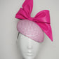 Bowie - Hot Pink Leather bow with hand dyed mesh with gold lurex beret base