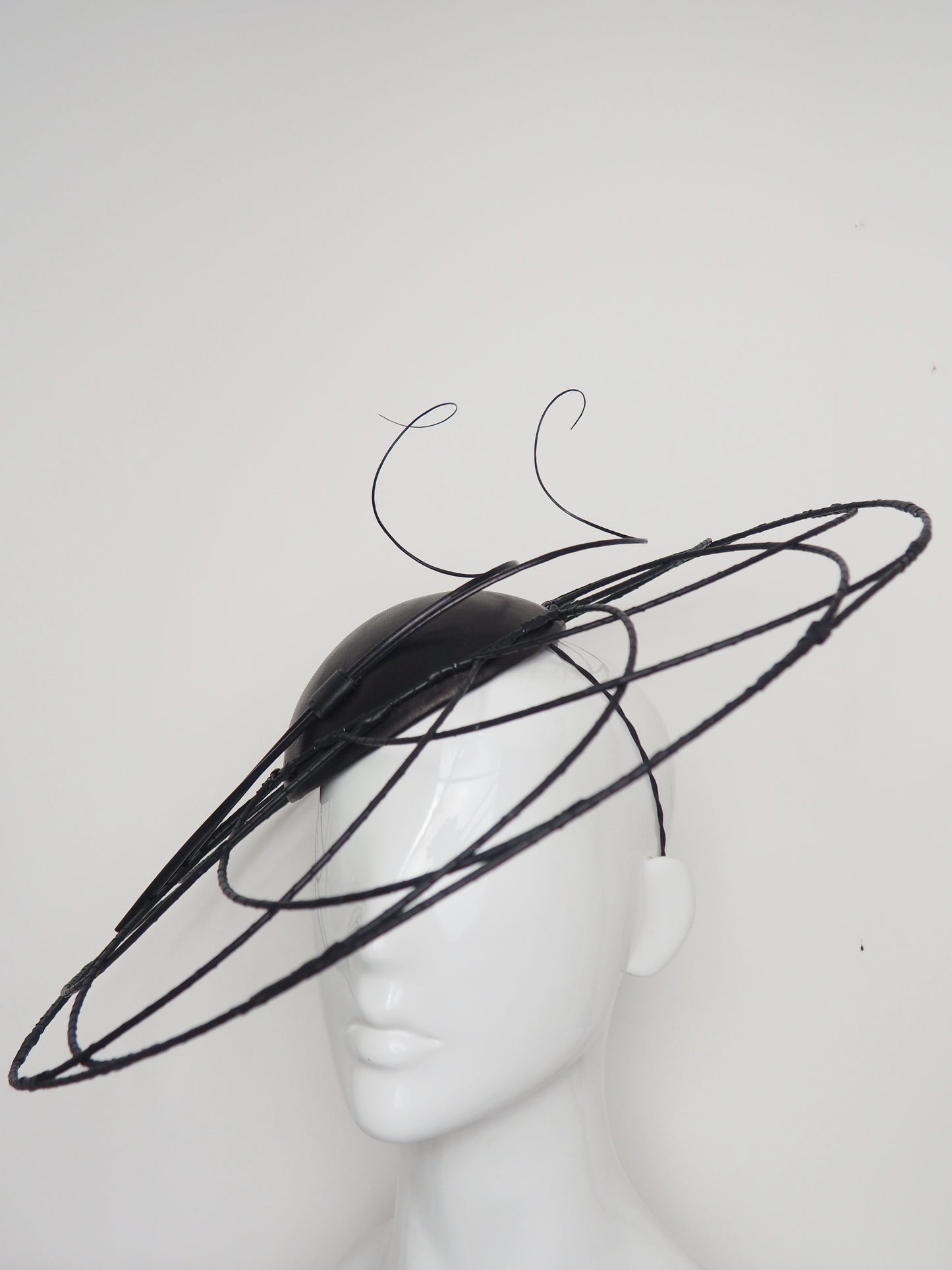 Lunar Eclipse - Black Wirework slanted brim with Black leather crown and quills