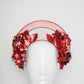 Red Glimmer - Red Hydrangea wired Halo headpiece