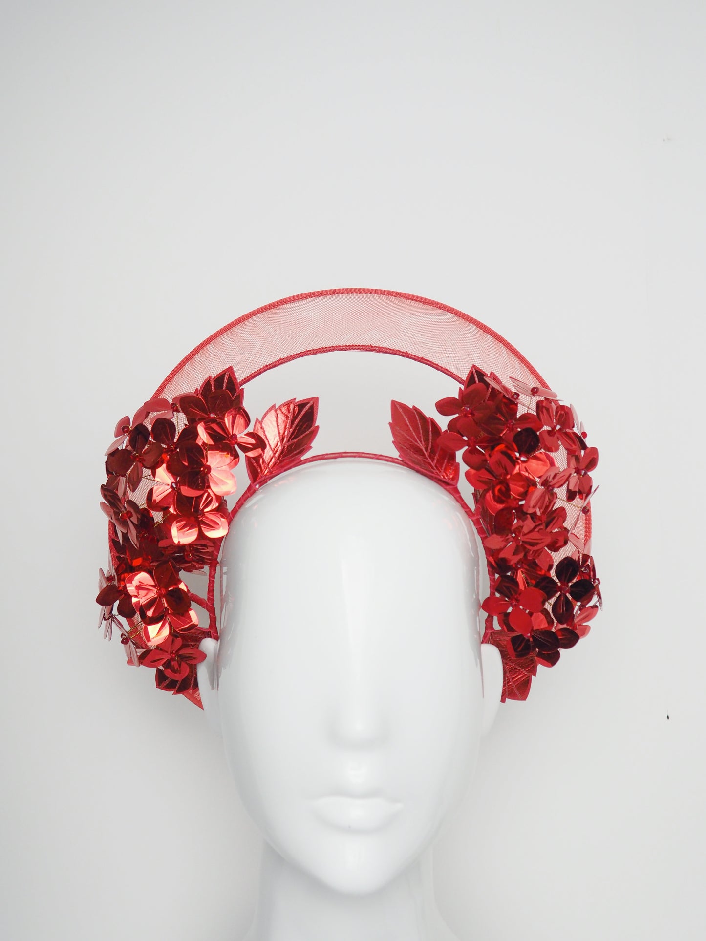 Red Glimmer - Red Hydrangea wired Halo headpiece
