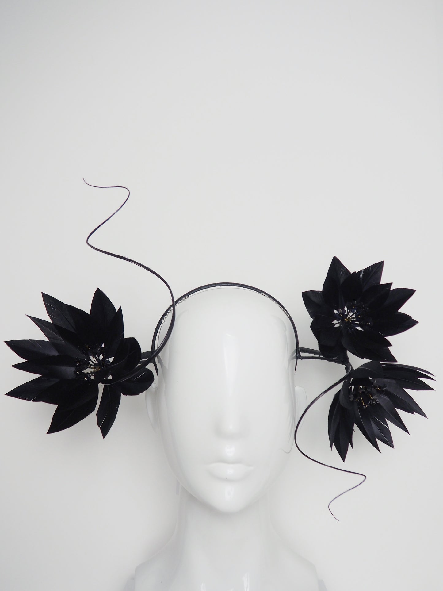 Midnight Magic - Black feather flower headband with wrap around quills