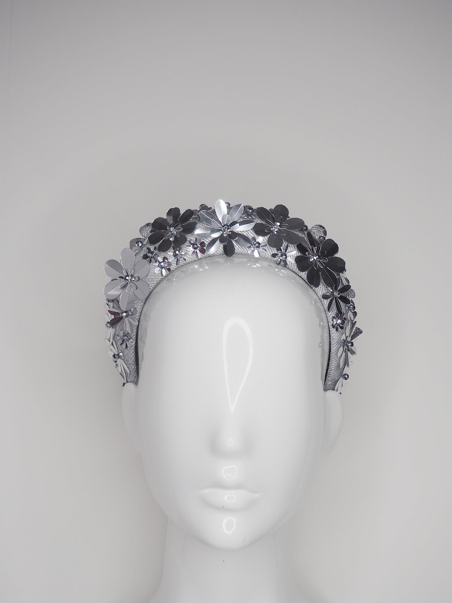 Flower Power - Silver 3D Straw headband with beaded sequin detail