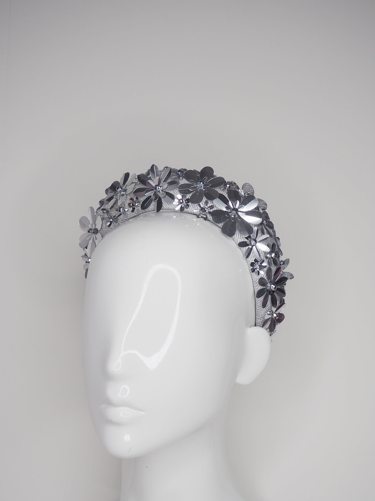 Flower Power - Silver 3D Straw headband with beaded sequin detail
