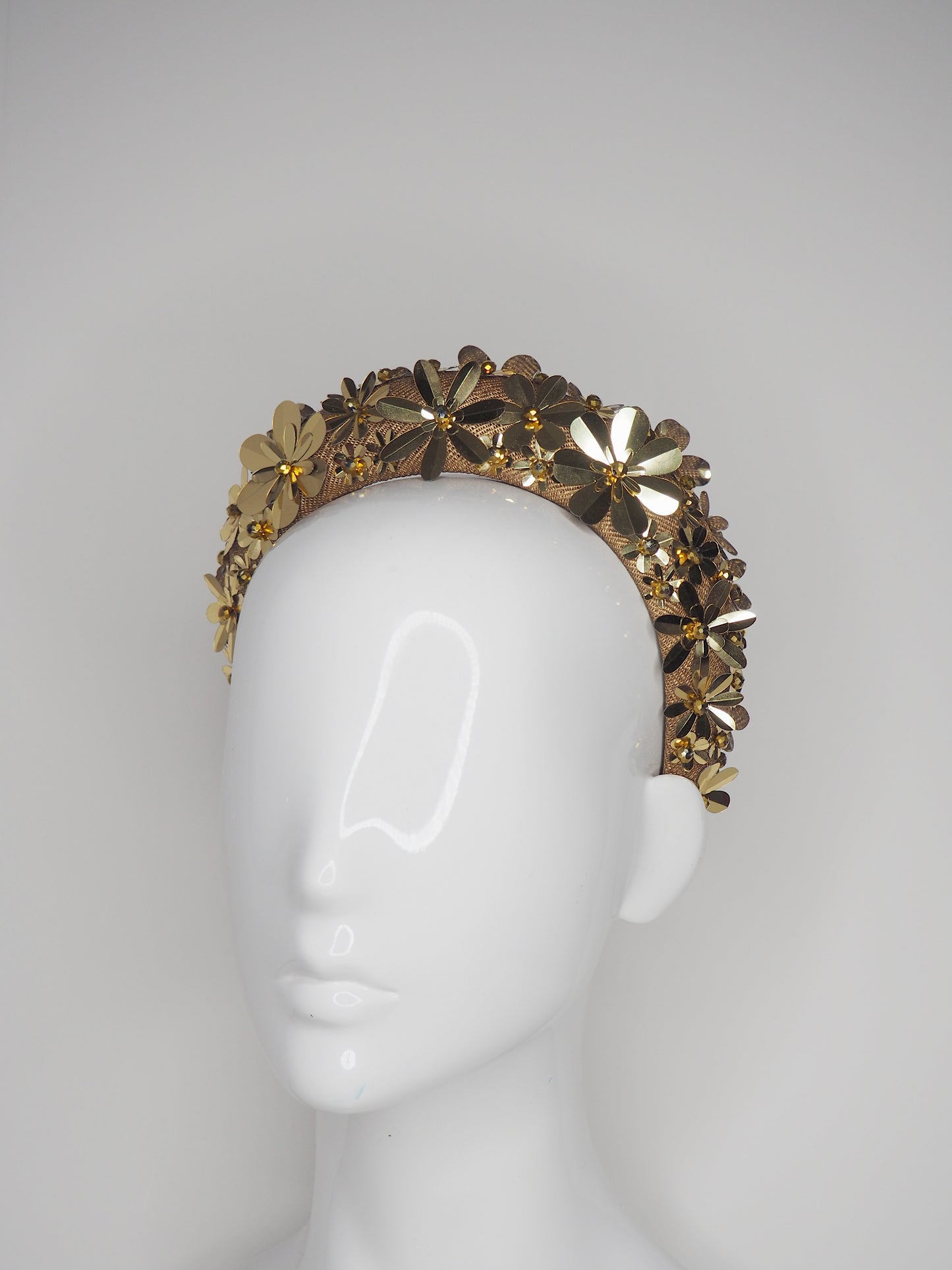 Flower Power - Gold 3D Straw headband with beaded sequin detail