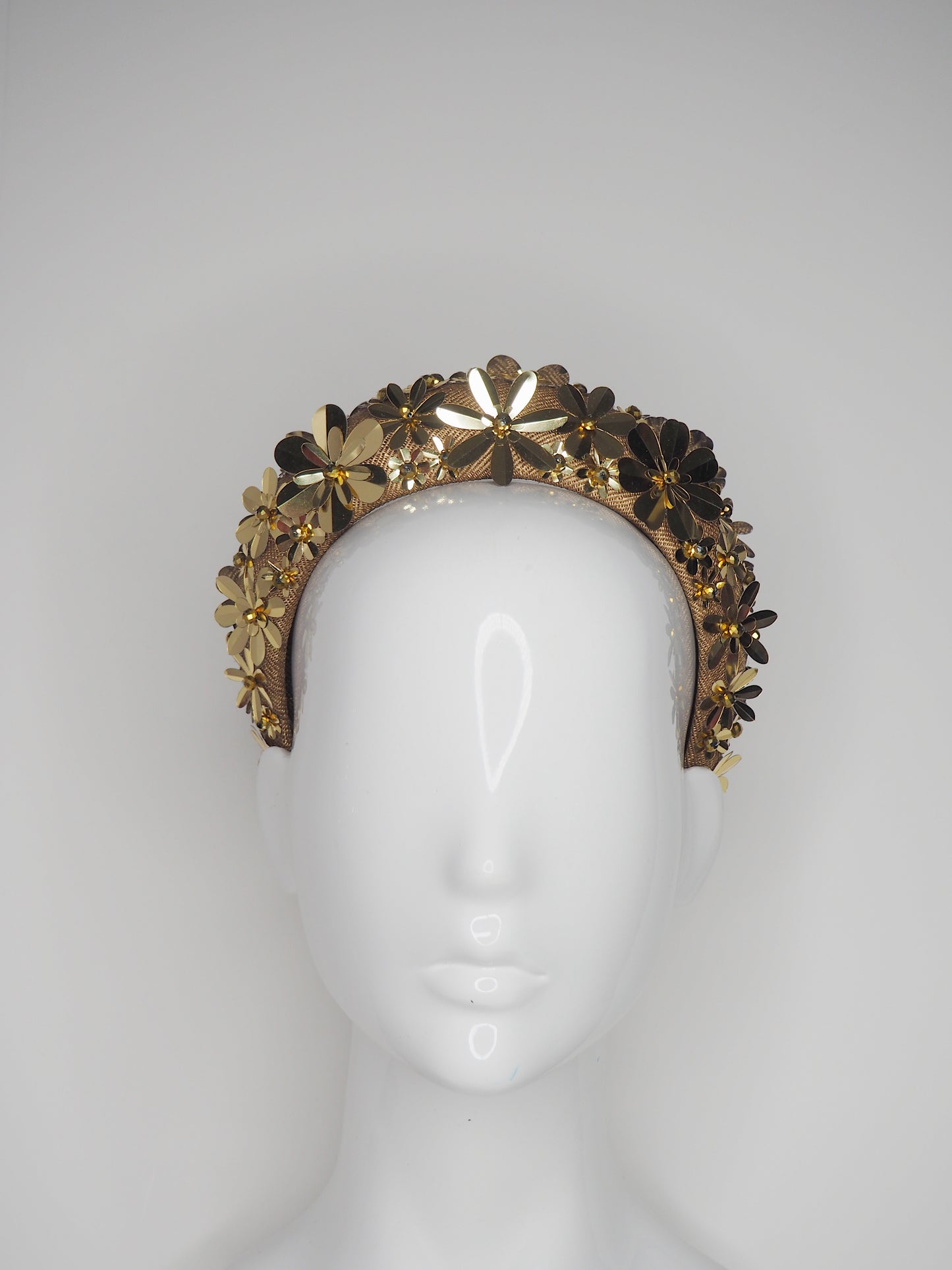 Flower Power - Gold 3D Straw headband with beaded sequin detail