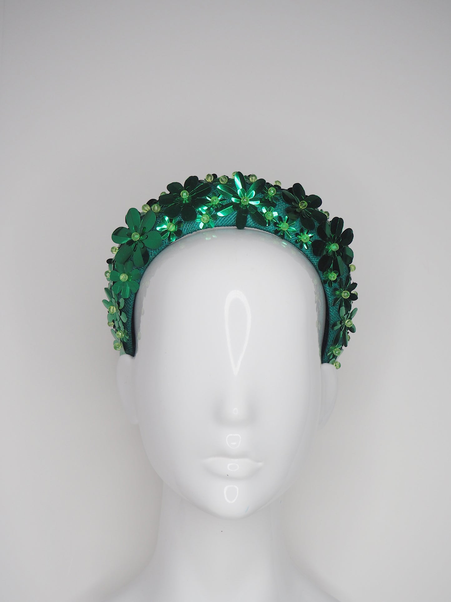Flower Power - Green 3D Straw headband with beaded sequin detail