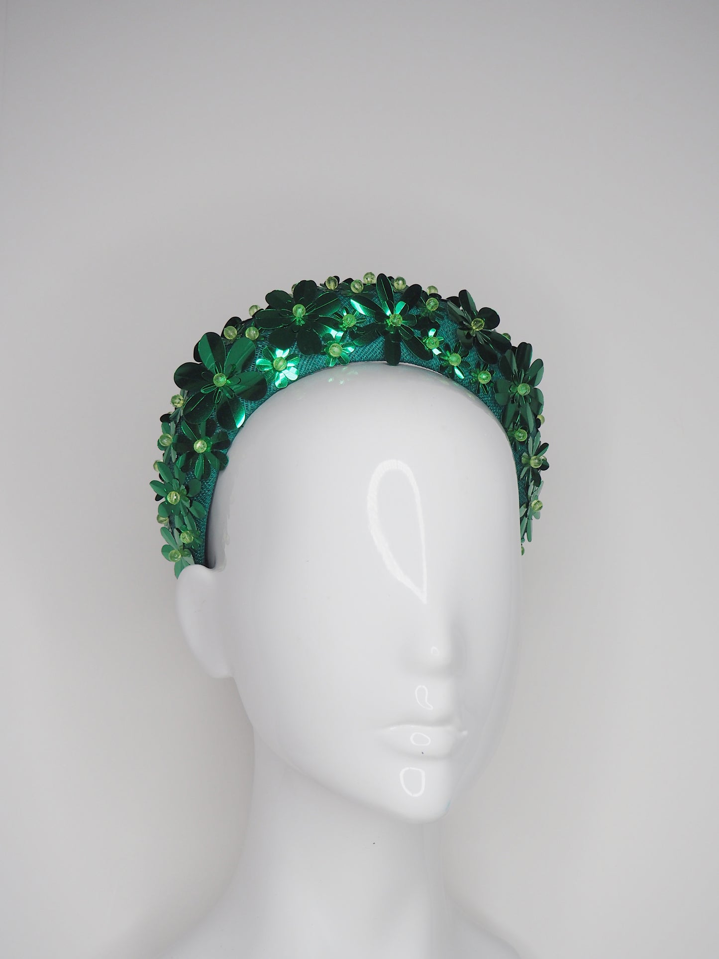 Flower Power - Green 3D Straw headband with beaded sequin detail
