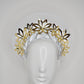 Hello Halo - Gold gloss leather cutout flowers with wired crinoline halo and white details