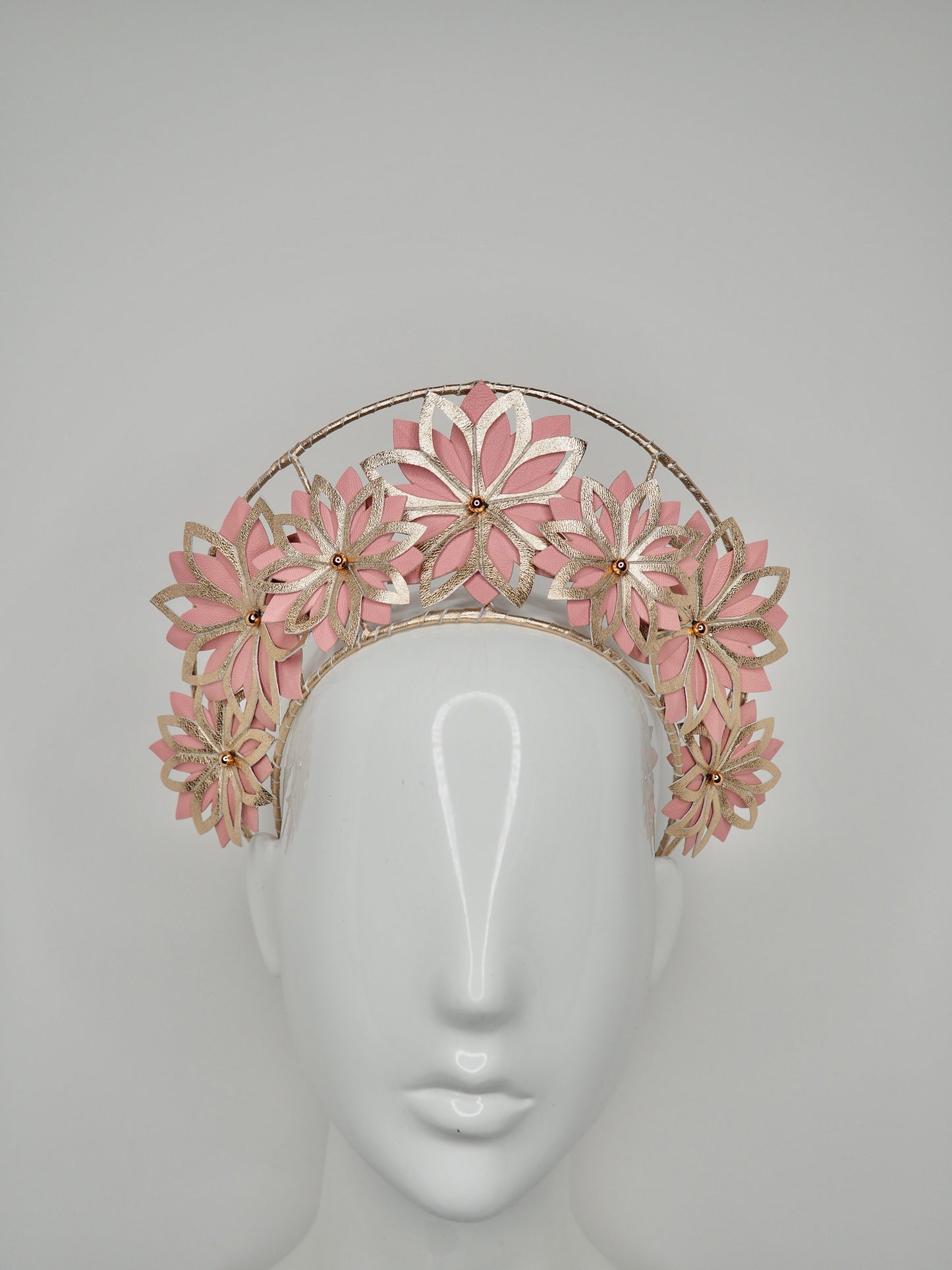Garden Party  -  Rose gold and pink leather cutout halo