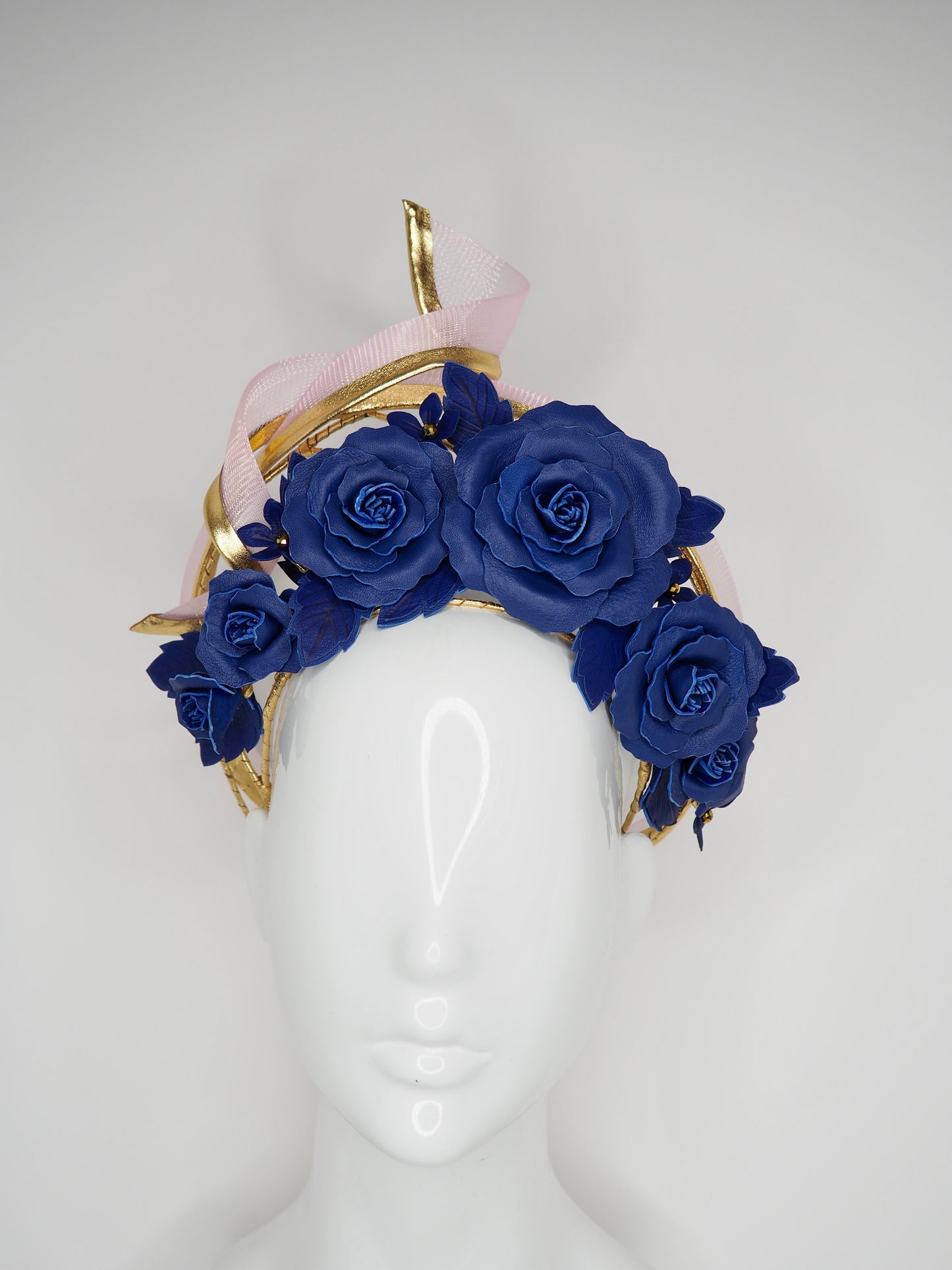 Copy of Forever And Always -  Black asymmetrical wired leather halo with quills and roses.