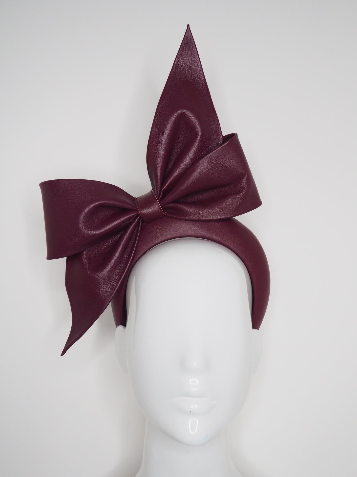 Mighty Maroon - Maroon Leather bow on a 3d headband