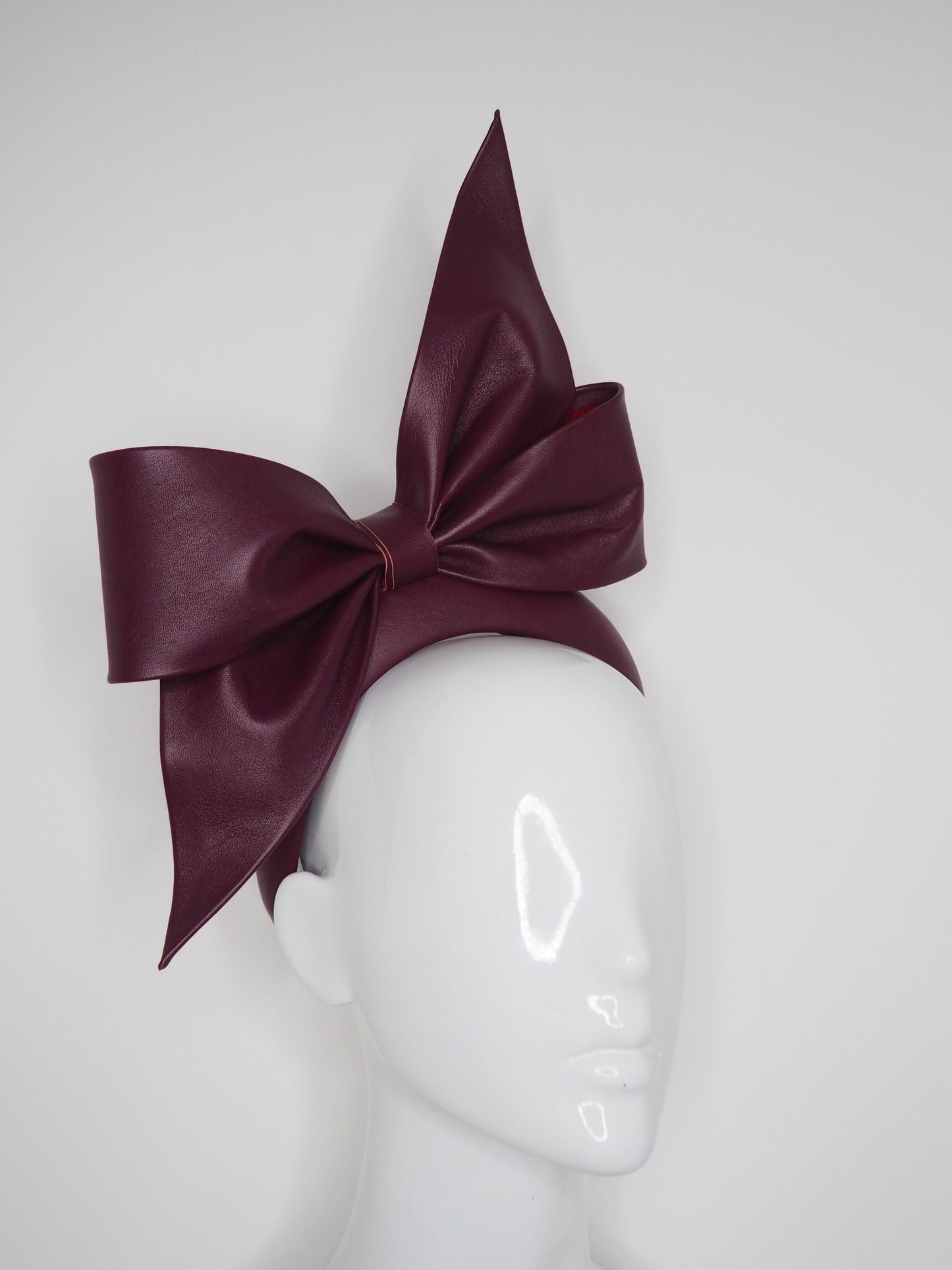 Mighty Maroon - Maroon Leather bow on a 3d headband