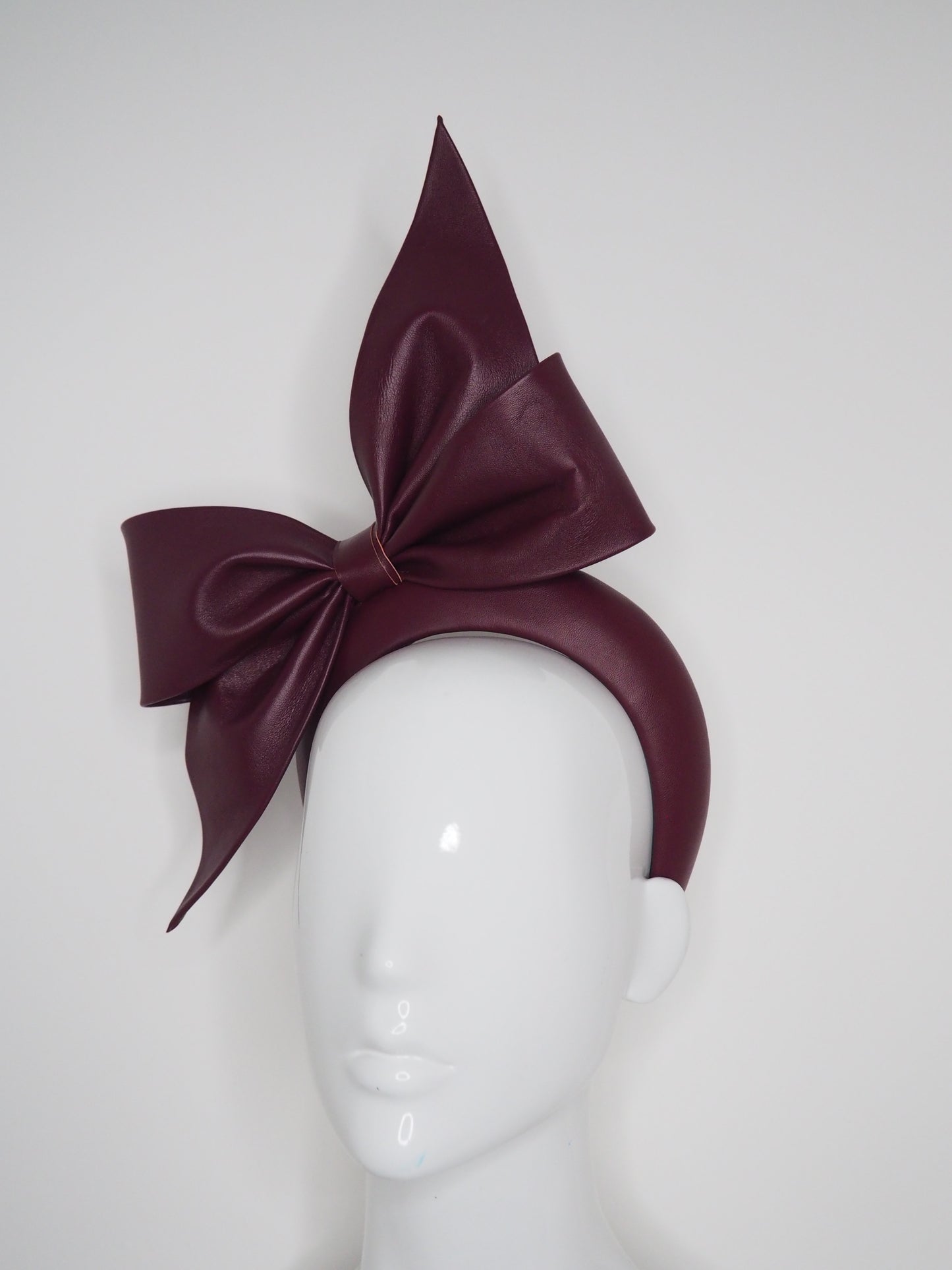 Mighty Maroon - Maroon Leather bow on a 3d headband