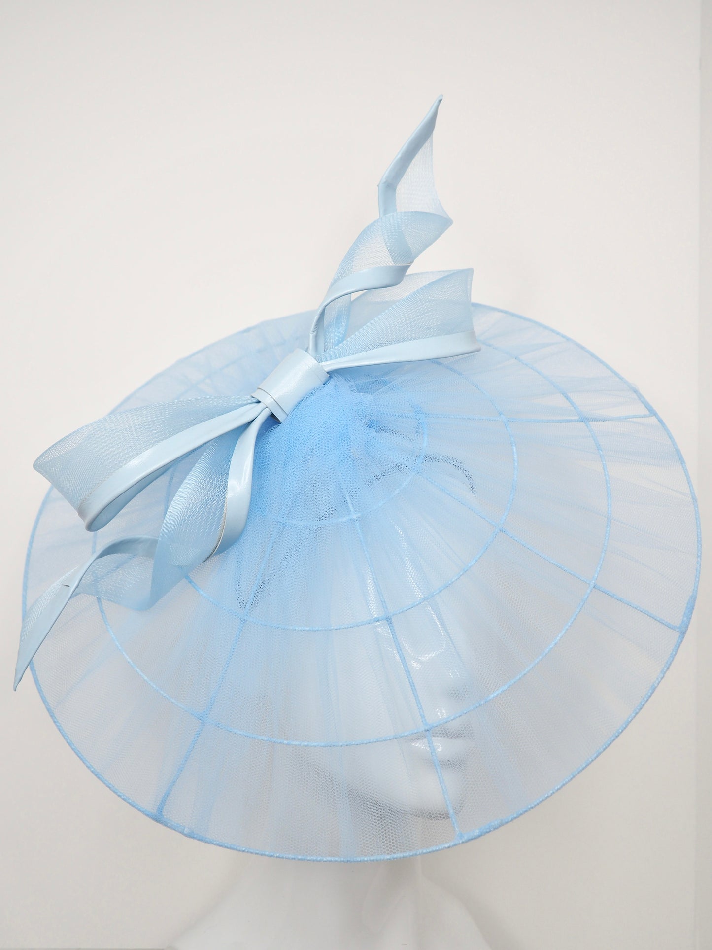 Little Blue Bow - Tulle wired coolie brim with baby blue crinoline bow and leather trim