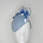 Blue Belle - Powder blue leather face hugger Beret with crystoform roses and silver edged swirl