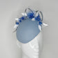 Blue Belle - Powder blue leather face hugger Beret with crystoform roses and silver edged swirl