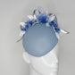 Blue Belle - Powder blue leather face hugger Beret with crystoform roses and silver edged swirl