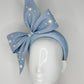 Little Blue Bow - Blue textured lurex fabric with powder blue bow and pearl detail