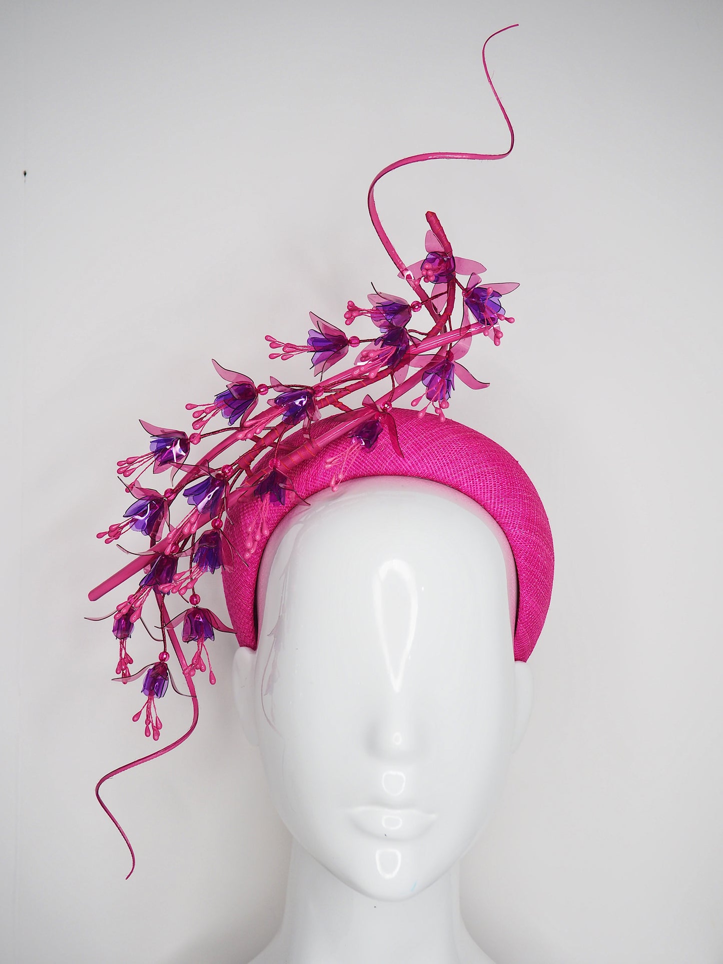 Fuchsia Flash - Hot Pink 3d headband with a cascade of Dancing fuchsia flowers