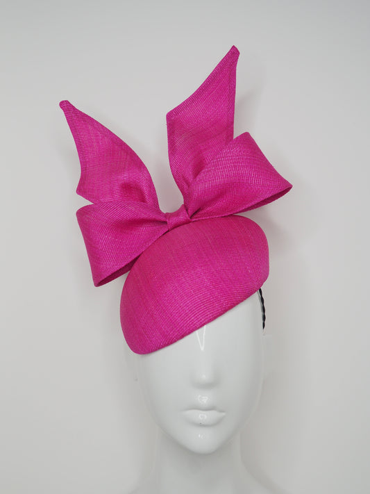 Bold like Barbie - Hot pink Tinakak straw bow on a beret base