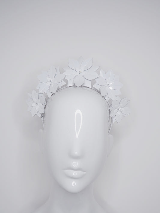 Hera -White Leather flower headband