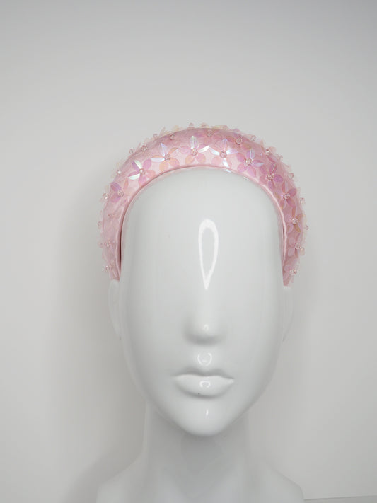Mia - Baby pink 3d headband with iridescent sequin detial