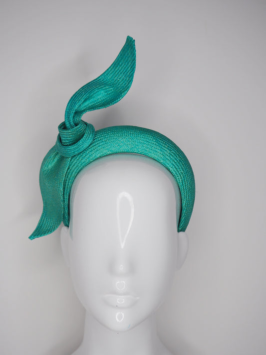 Tied in a Knot- Jade green 3d blocked headband with a simple straw knot
