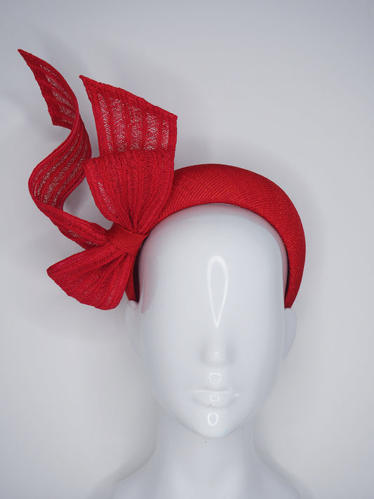 Windswept - Red Tinalak 3d headband with hemp braid wired bow